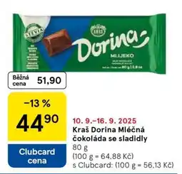 Tesco Kraš Dorina Mléčná čokoláda se sladidly nabídka
