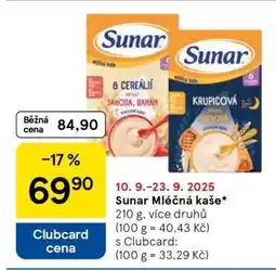 Tesco Sunar mléčná kaše nabídka