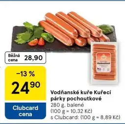 Tesco Vodňanské Kuře Kuřecí párky pochoutkové nabídka