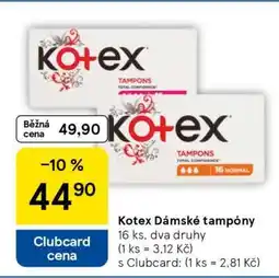 Tesco Kotex Dámské tampony nabídka