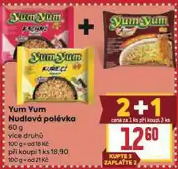 Billa Yum yum nudlová polévka nabídka