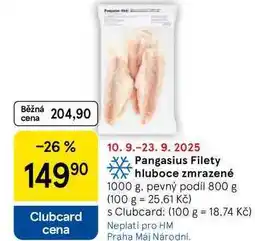 Tesco Pangasius Filety hluboce zmrazené, 1000 g. pevný podíl 800 g nabídka