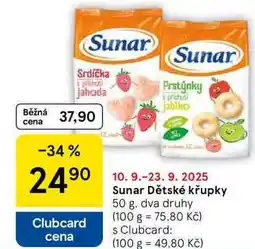 Tesco Sunar Dětské křupky, 50 g, dva druhy nabídka
