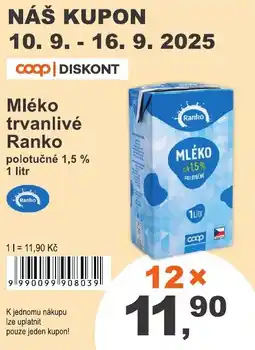 COOP DISKONT Mléko trvanlivé Ranko nabídka