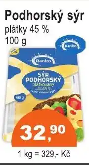 COOP DISKONT Ranko Podhorský sýr plátky 45 % nabídka