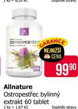 Teta Allnature Ostropestřec bylinný extrakt 60 tablet nabídka