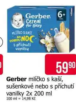 Teta Gerber mlíčko s kaší, sušenkové nebo s příchutí vanilky 2x 200 ml nabídka