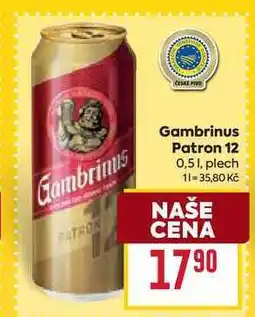 Billa Gambrinus Patron 12 0,51, plech nabídka