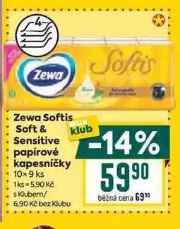 Billa Zewa Softis Soft & Sensitive papírové kapesníčky 10x 9 ks nabídka