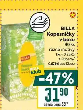 Billa BILLA Kapesníčky v boxu 90 ks nabídka