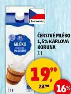 Penny Market ČERSTVÉ MLÉKO 1,5% KARLOVA KORUNA, 1 l nabídka