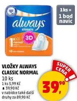 Penny Market VLOŽKY ALWAYS CLASSIC NORMAL, 10 ks nabídka