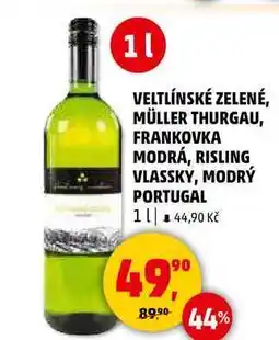 Penny Market VELTLÍNSKÉ ZELENÉ, MÜLLER THURGAU, FRANKOVKA MODRÁ, 1 l nabídka