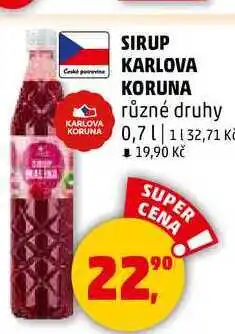 Penny Market SIRUP KARLOVA KORUNA různé druhy, 0,7 l nabídka