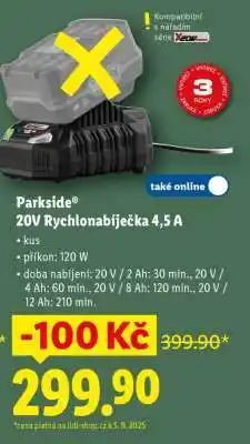 Lidl Parkside 20V Rychlonabíječka 4,5 A nabídka