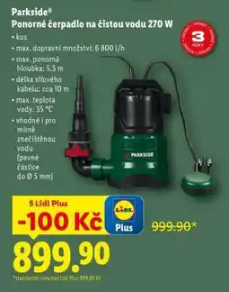 Lidl Parkside Ponorné čerpadlo na čistou vodu 270 W nabídka