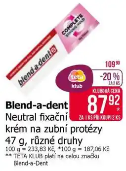 Teta Blend-a-dent Neutral fixační krém na zubní protézy nabídka