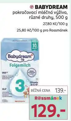 Rossmann Babydream pokračovací mléčná výživa nabídka