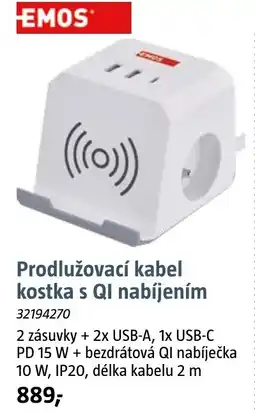 Bauhaus Prodlužovací kabel kostka s QI nabíjením nabídka