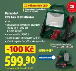 Lidl Parkside 20v aku led reflektor nabídka