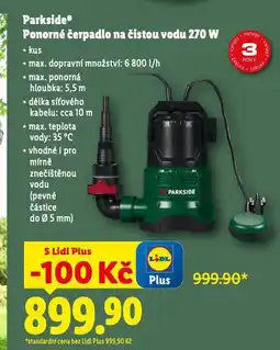 Lidl Parkside ponorné čerpadlo na čistou vodu nabídka