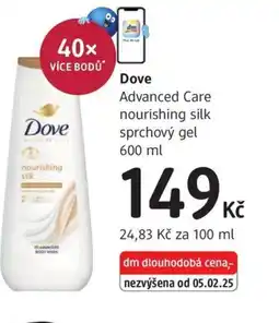dm drogerie Dove Advanced Care nourishing silk sprchový gel nabídka