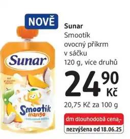 dm drogerie Sunar Smootik ovocný příkrm v sáčku nabídka