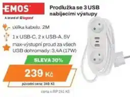 Expert EMOS Prodlužka se 3 USB nabíjecími výstupy nabídka