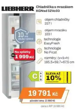 Expert LIEBHERR Chladnička s mrazákem KGNsd 52Vc03 nabídka