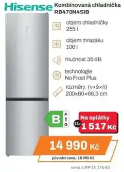 Expert Hisense Kombinovaná chladnička RB470N4SIB nabídka