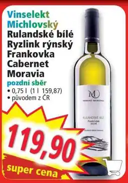 Norma Vinselekt Michlovský Rulandské bílé Ryzlink rýnský Frankovka Cabernet Moravia nabídka
