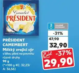 Kaufland PRÉSIDENT CAMEMBERT Měkký zrající sýr nabídka