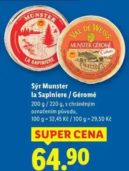 Lidl Sýr Munster la Sapiniere/Géromé, 200 g/220 g nabídka