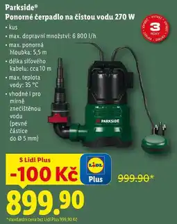 Lidl Parkside Ponorné čerpadlo na čistou vodu 270 W nabídka