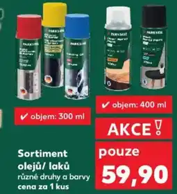 Kaufland Parkside Sortiment olejů/ laků nabídka