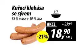 ZEMAN Kuřecí klobása se sýrem 85% masa +10% sýra, 100 g nabídka
