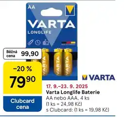 Tesco VARTA Longlife Baterie nabídka