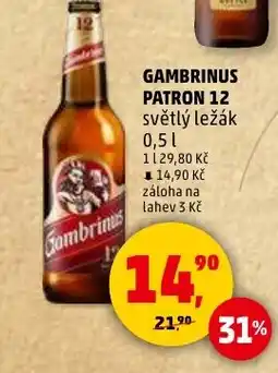 Penny Market Gambrinus patron 12 světlý ležák nabídka