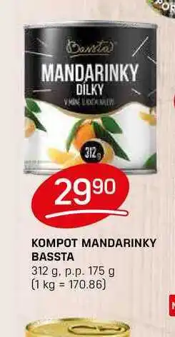 Flop KOMPOT MANDARINKY BASSTA 312 g. p.p. 175 g nabídka