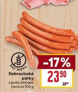 Billa Debrecínské párky z pultu lahůdek cena za 100g nabídka
