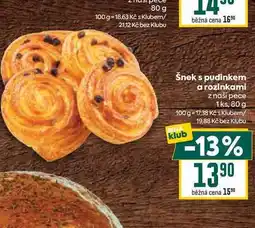 Billa Šnek s pudinkem a rozinkami z naší pece 1ks, 80 g nabídka