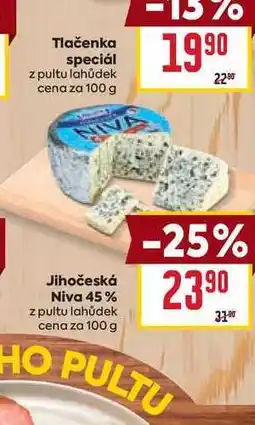 Billa Jihočeská Niva 45% z pultu lahůdek cena za 100g nabídka