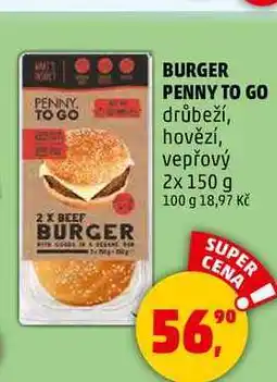 Penny Market BURGER PENNY TO GO drůbeží, hovězí, vepřový, 2x 150 g nabídka