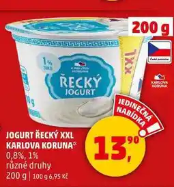 Penny Market JOGURT ŘECKÝ XXL KARLOVA KORUNA 0,8%, 1% různé druhy, 200 g nabídka