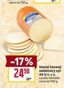 Billa Uzený tavený salámový sýr 44% t. vs. z pultu lahůdek cena za 100g nabídka