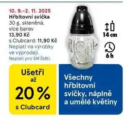 Tesco Hřbitovní svíčka, 30 g. skleněná. více barev nabídka