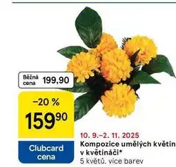 Tesco Kompozice umělých květin v květináči, 5 květů, více barev nabídka