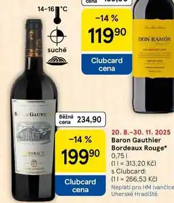 Tesco Baron Gauthier Bordeaux Rouge, 0.75 l nabídka