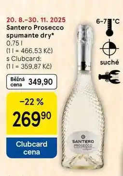Tesco Santero Prosecco spumante dry, 0,75 l nabídka