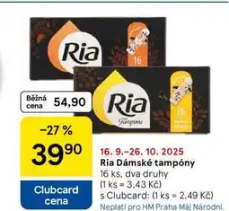 Tesco Ria Dámské tampóny, 16 ks, dva druhy nabídka